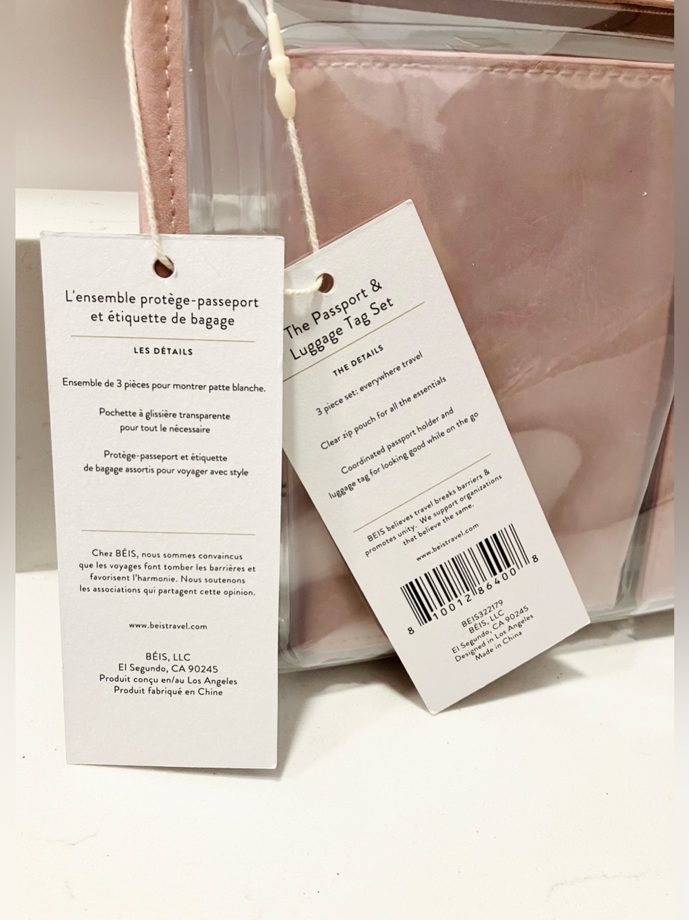 BÉIS NWT Passport & Luggage Tag Set Atlas Pink Mauve 3-Piece Travel Set - Picture 6 of 7